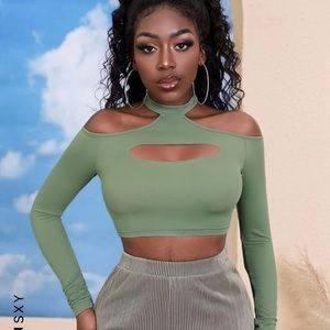 sexy halter cut out crop top size med